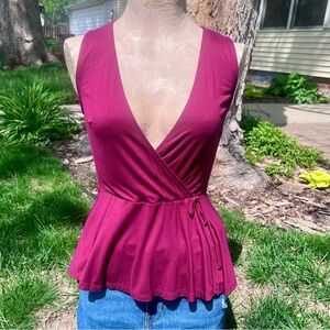 •ModCloth XXS Peplum Faux Wrap Wine Tank! NEW!